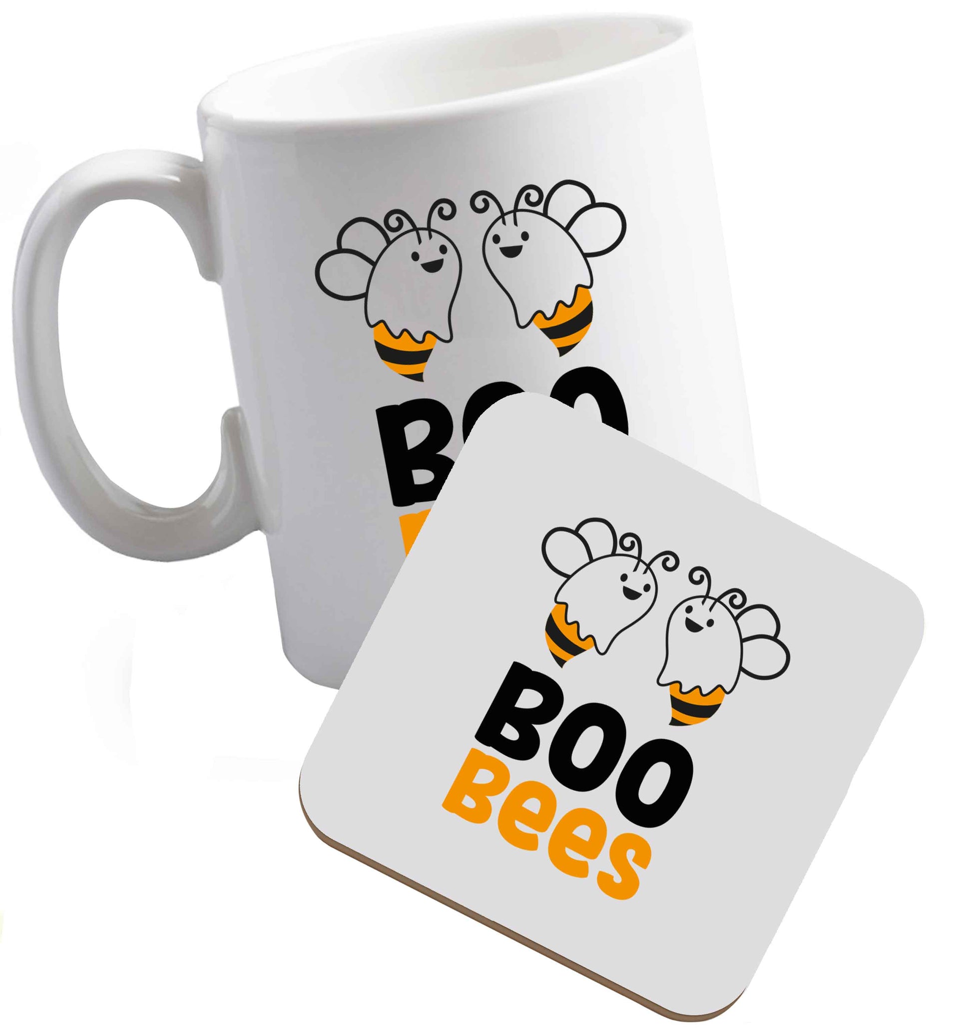 10 oz Boo bees Kit ceramic mug and coaster set right handed
