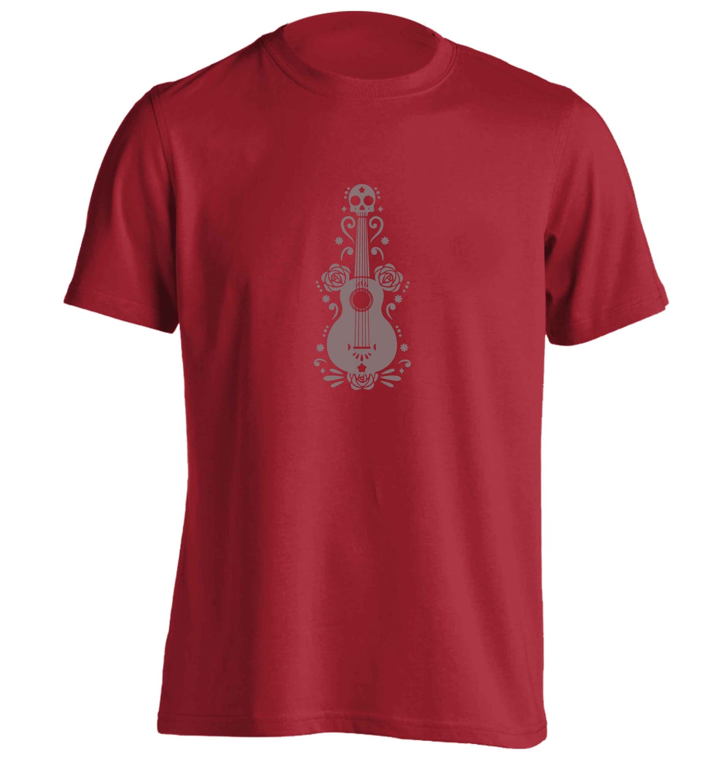 Guitar skull illustration adults unisex red Tshirt 2XL