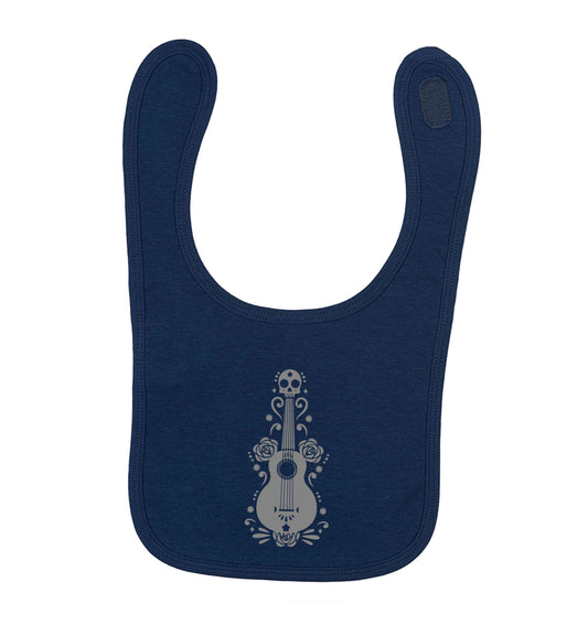 Guitar skull illustration navy baby bib