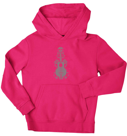 Guitar skull illustration children's pink hoodie 12-13 Years