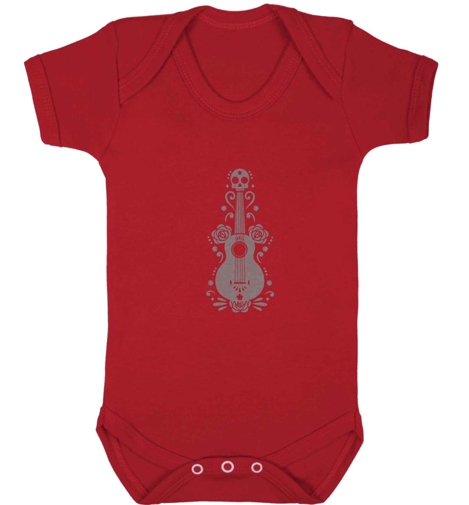 Guitar skull illustration baby vest red 18-24 months