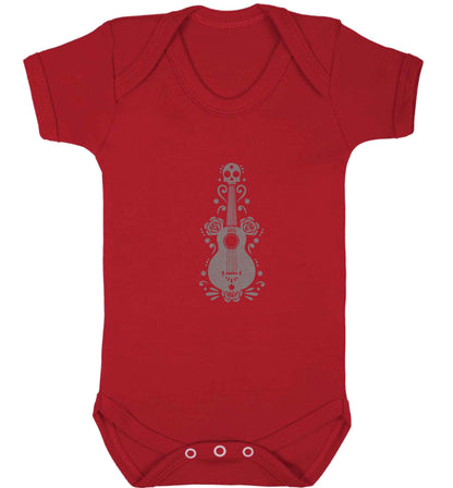 Guitar skull illustration baby vest red 18-24 months