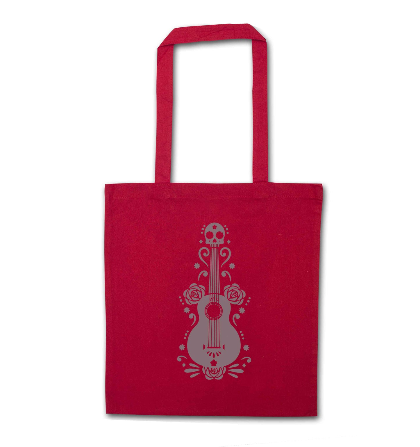 Guitar skull illustration red tote bag