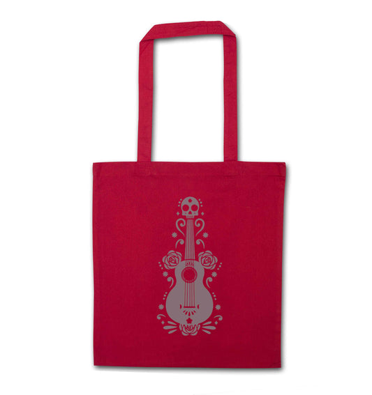 Guitar skull illustration red tote bag
