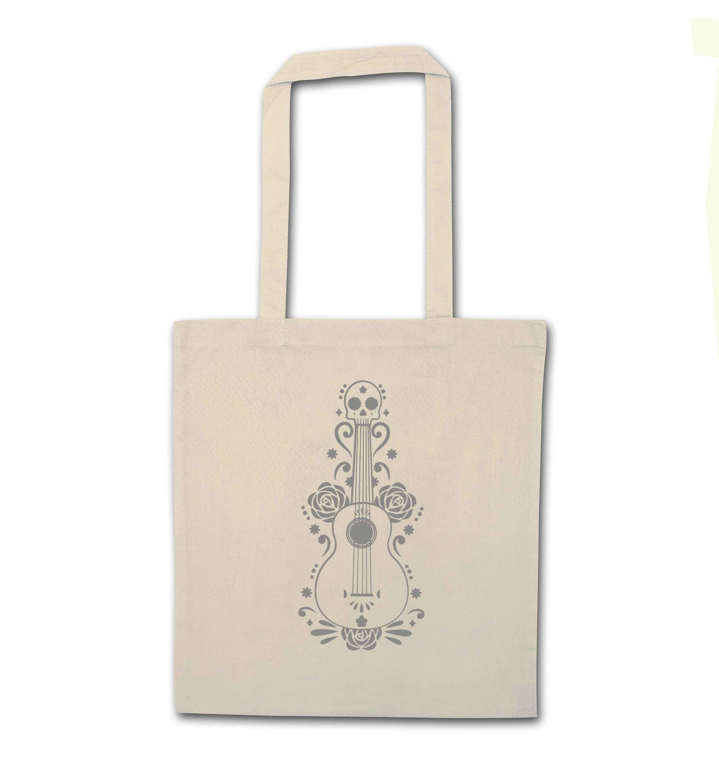 Guitar skull illustration natural tote bag