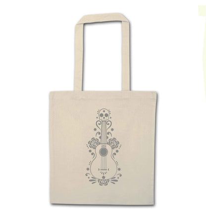 Guitar skull illustration natural tote bag