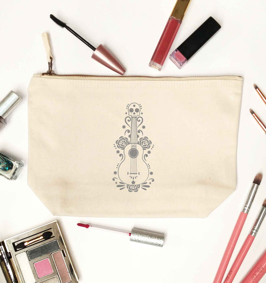 Guitar skull illustration natural makeup bag
