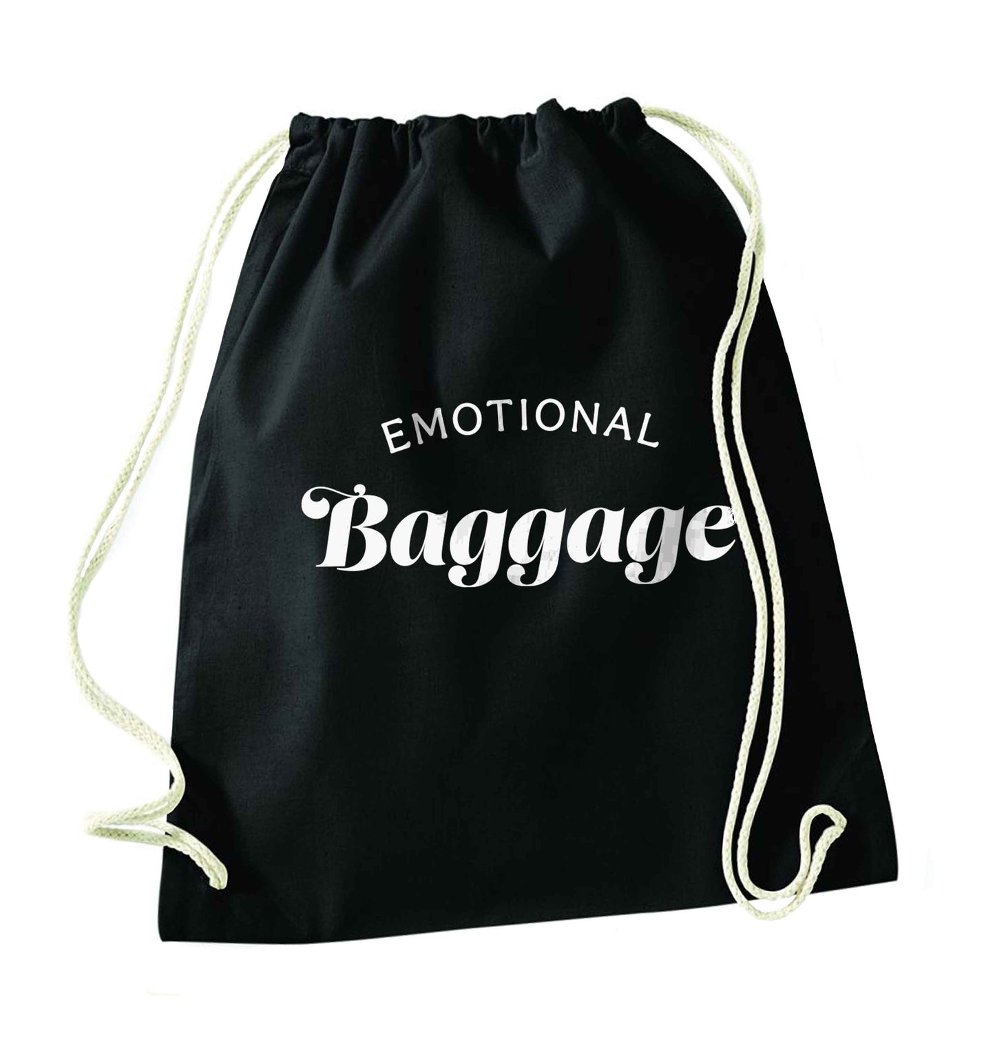 Emotional baggage black drawstring bag