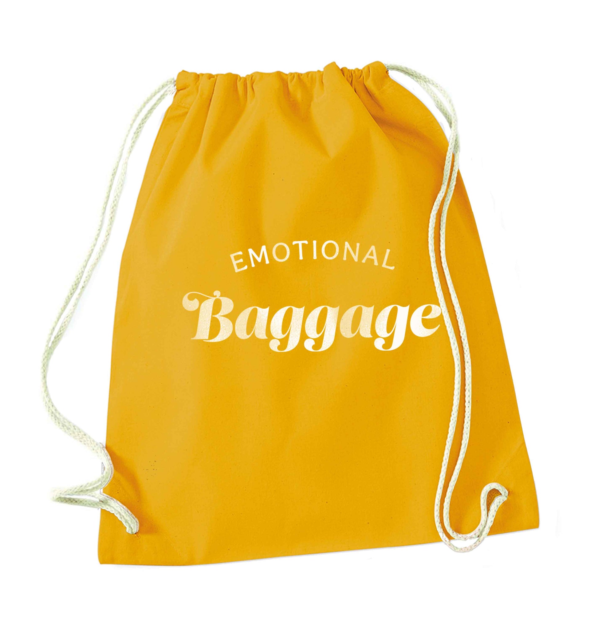 Emotional baggage mustard drawstring bag