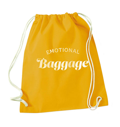 Emotional baggage mustard drawstring bag