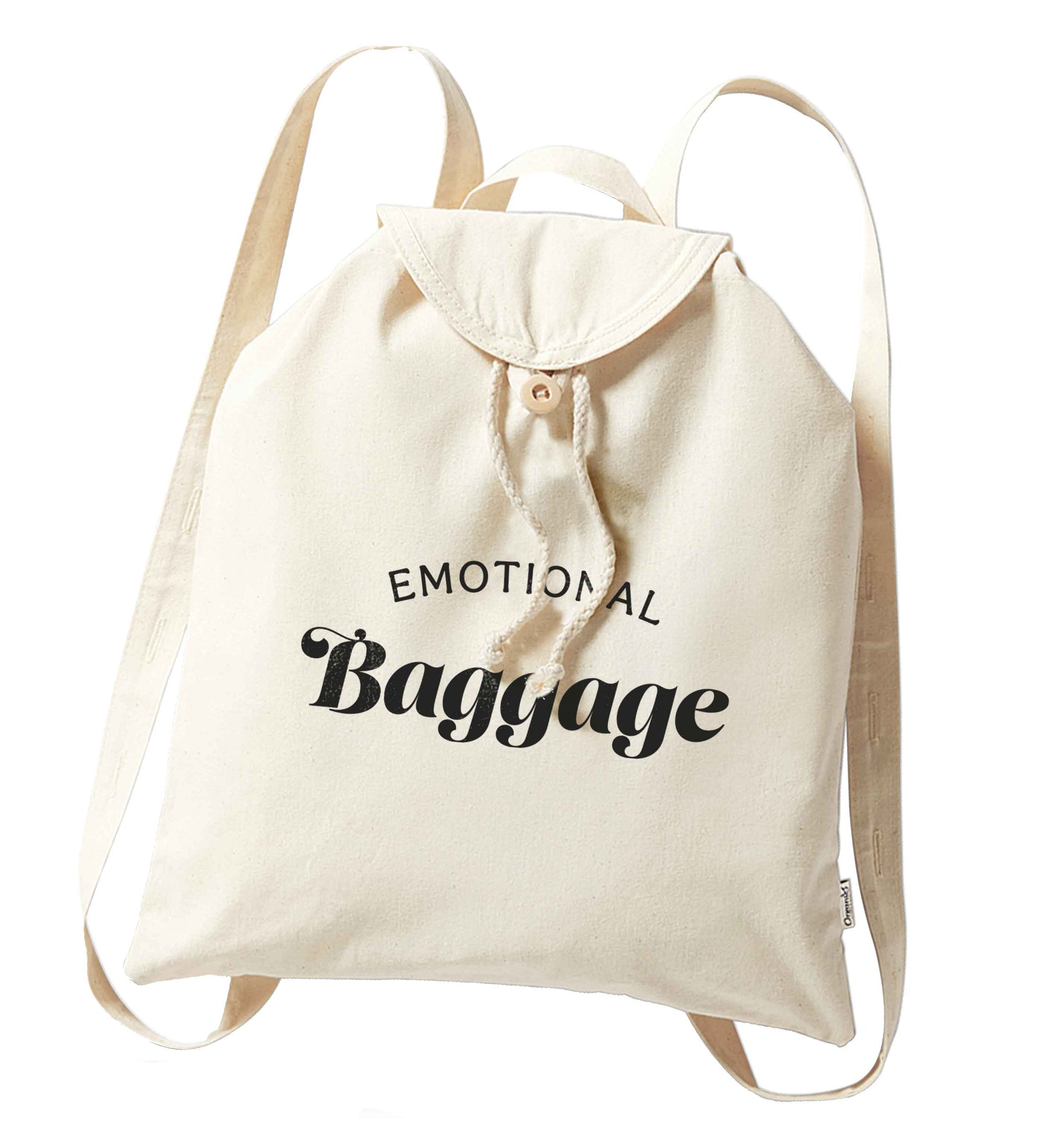 Emotional baggage organic cotton backpack tote with wooden buttons in natural