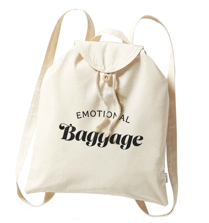 Emotional baggage organic cotton backpack tote with wooden buttons in natural
