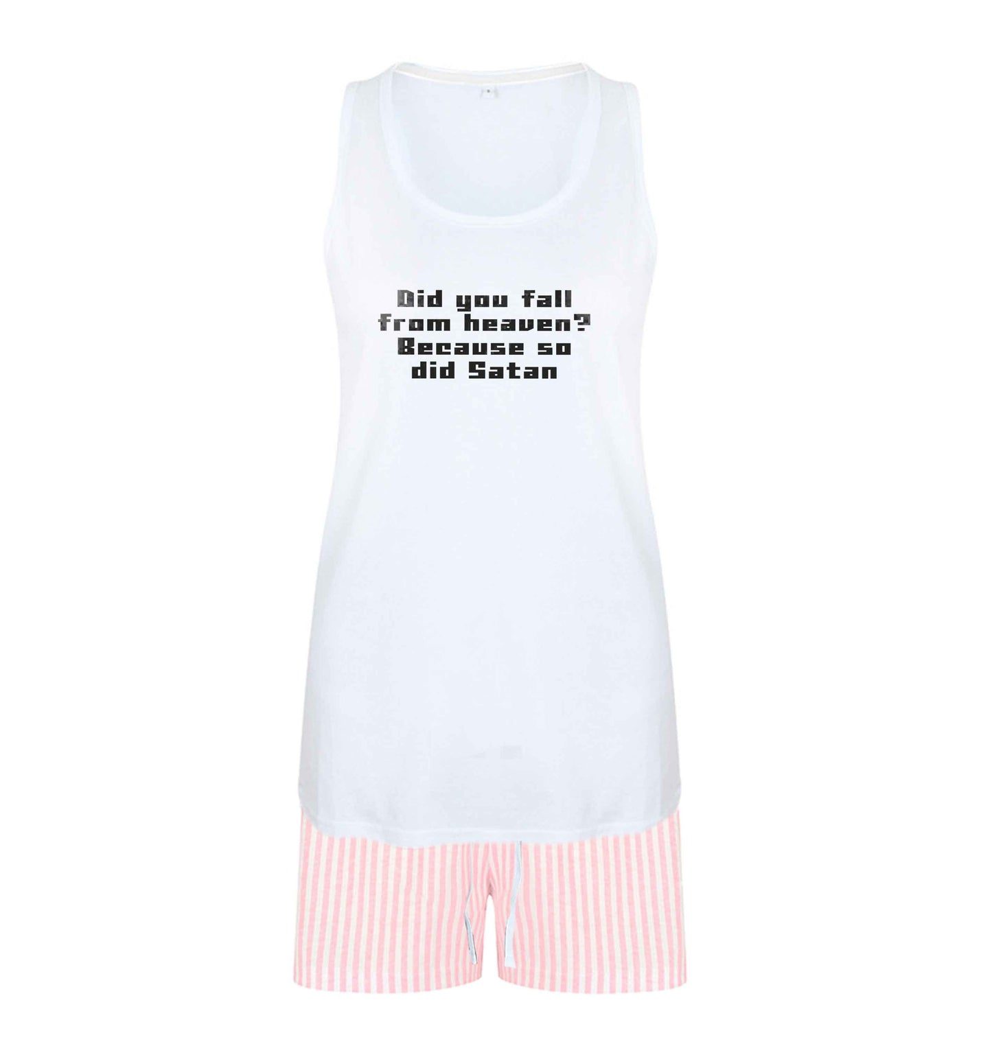 Did you fall from Heaven because so did Satan size XL women's pyjama shorts set in pink 
