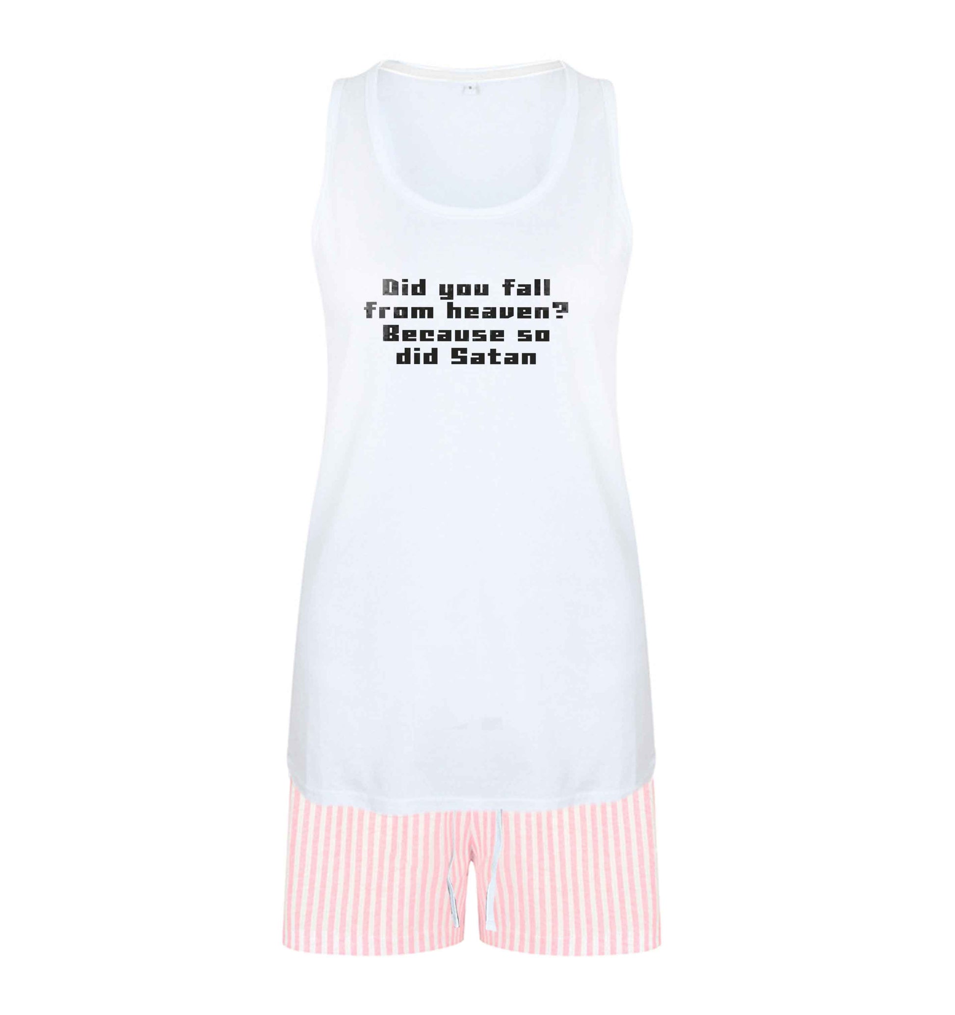 Did you fall from Heaven because so did Satan size XL women's pyjama shorts set in pink 