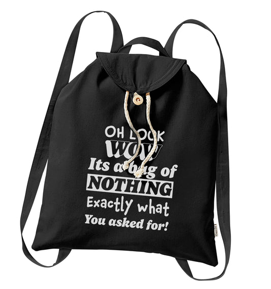 Oh wow look a bag of nothing just like you asked for organic cotton backpack tote with wooden buttons in black