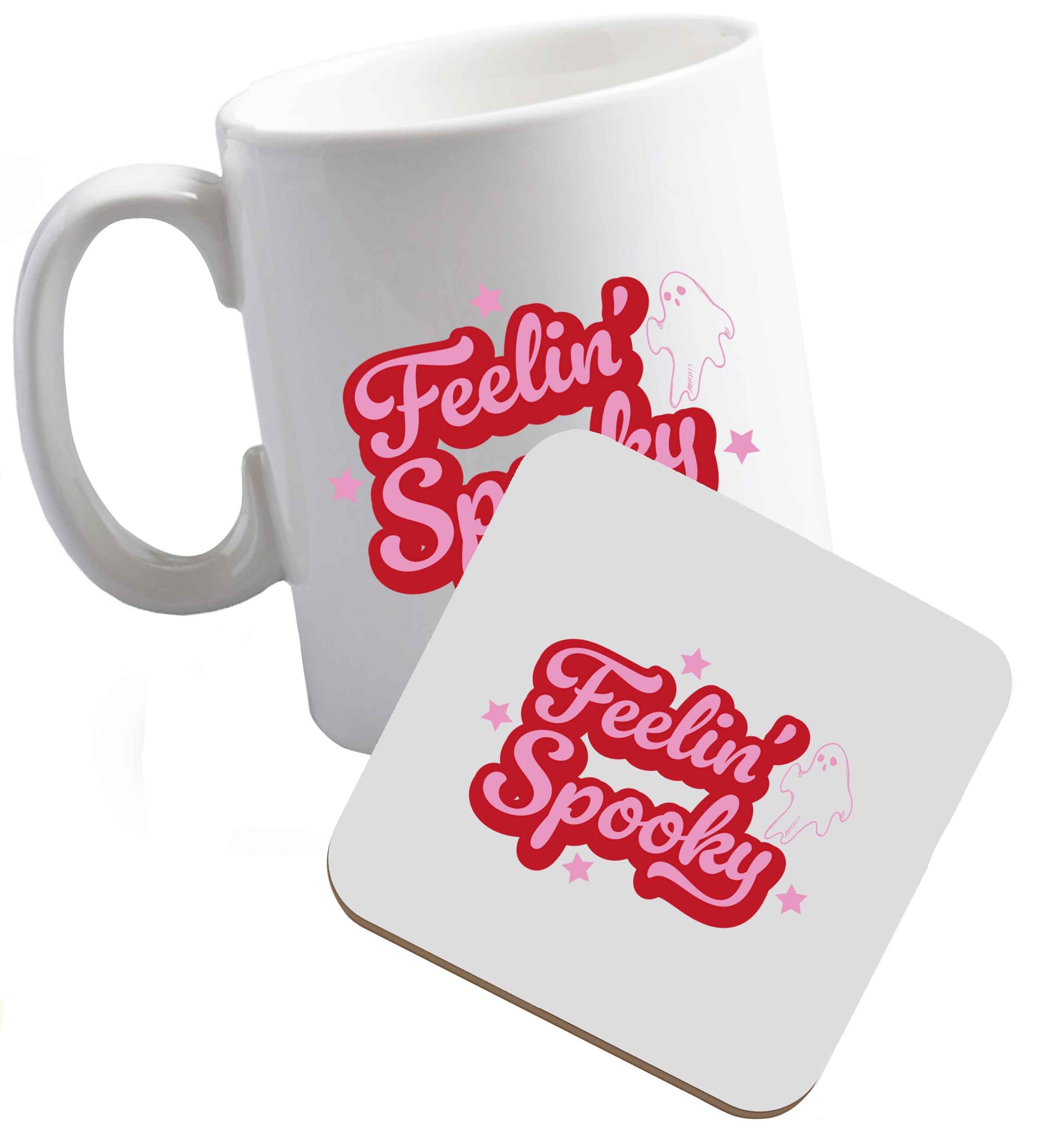 10 oz Feelin' Spooky Kit ceramic mug and coaster set right handed