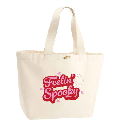 Feelin' Spooky Kit organic cotton premium tote bag with wooden toggle in natural