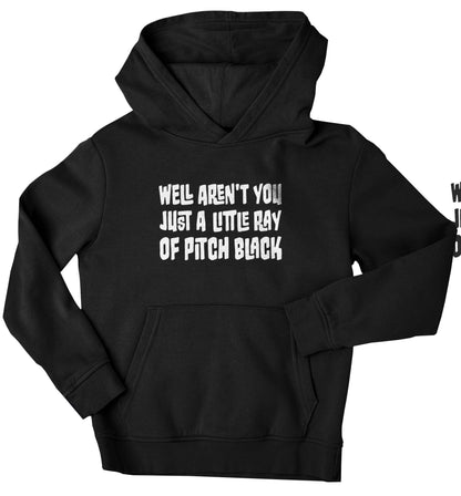 Well aren't you just a little ray of pitch black Kit children's black hoodie 12-13 Years
