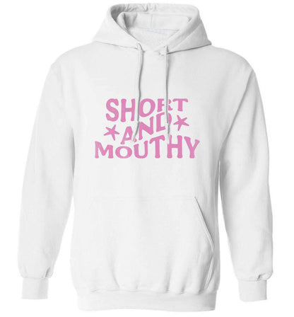 Short and mouthy adults unisex white hoodie 2XL