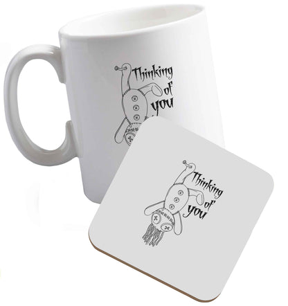 10 oz Thinking of you ceramic mug and coaster set right handed
