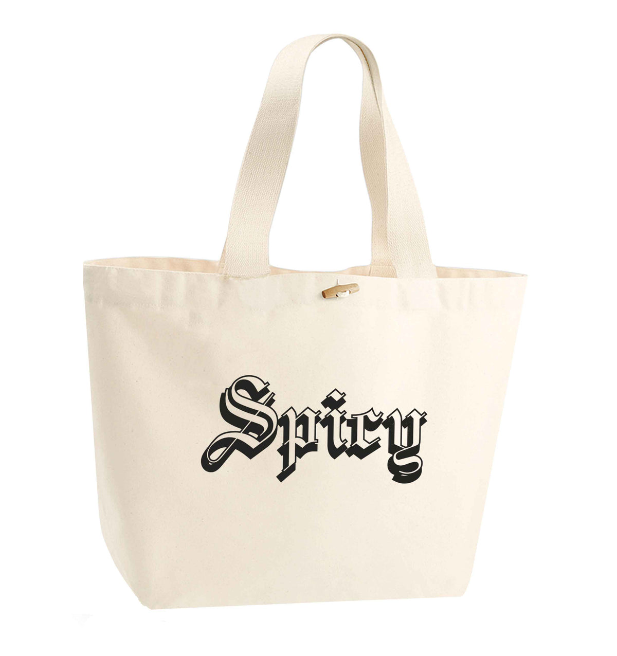 Spicy organic cotton premium tote bag with wooden toggle in natural