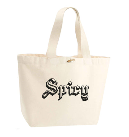 Spicy organic cotton premium tote bag with wooden toggle in natural