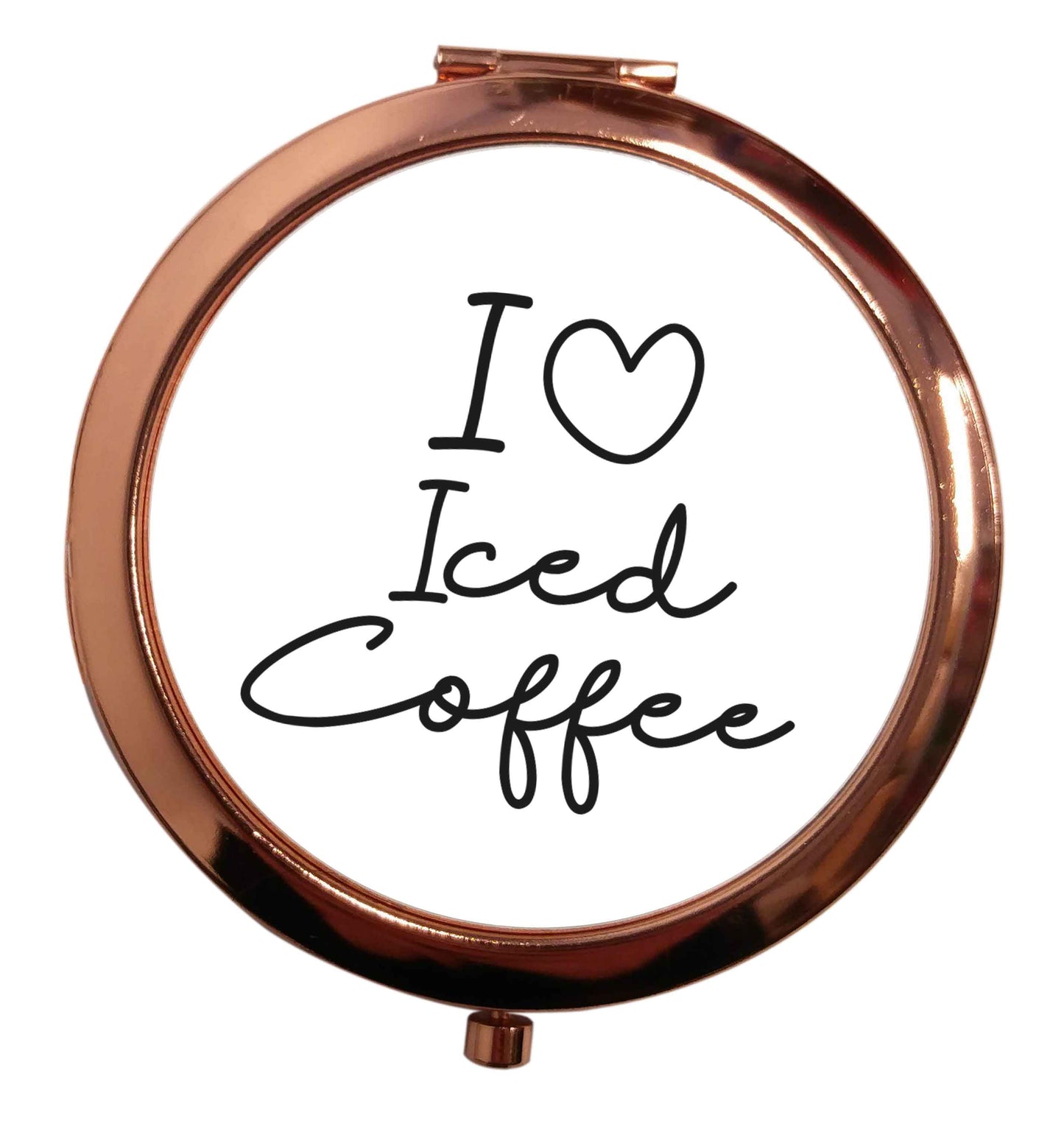 I love iced coffee rose gold circle pocket mirror