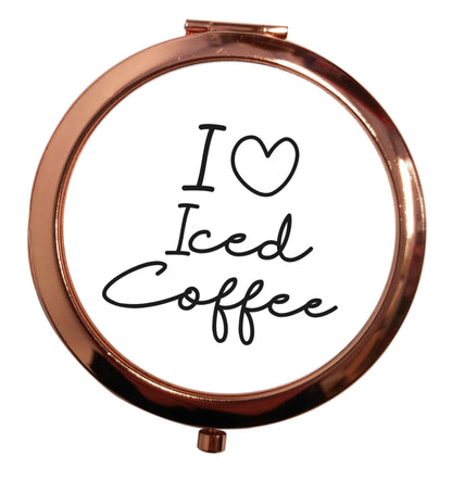 I love iced coffee rose gold circle pocket mirror