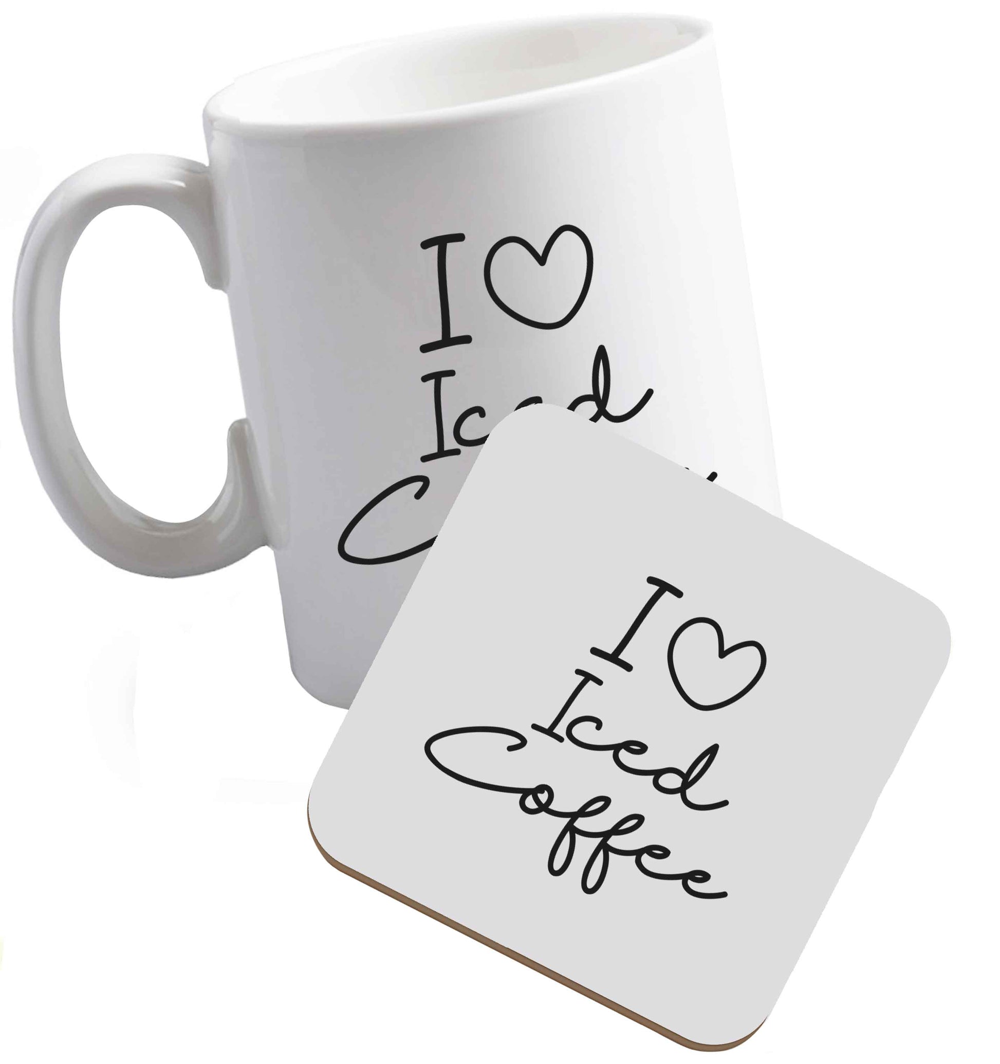 10 ozI Love Iced Coffee ceramic mug and coaster set right handed