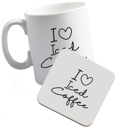 10 ozI Love Iced Coffee ceramic mug and coaster set right handed