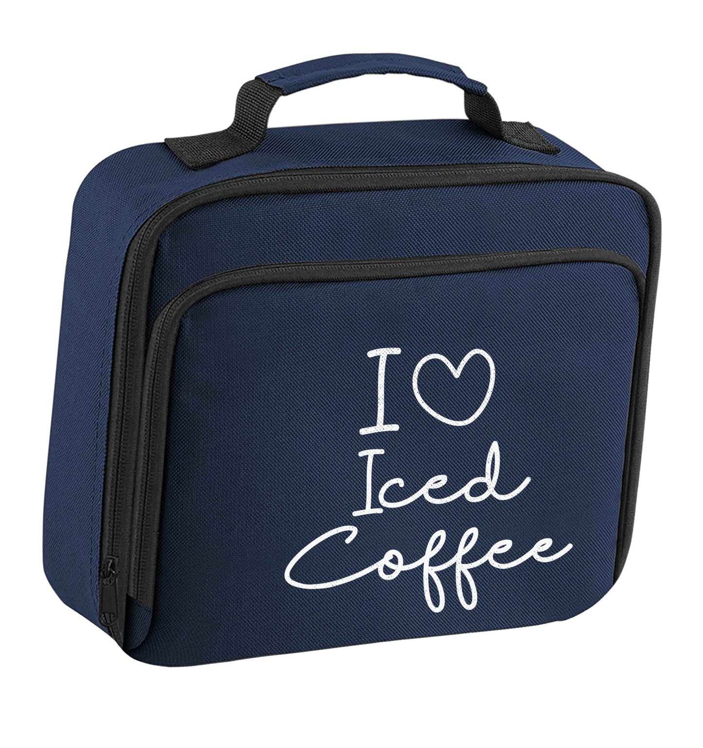 I love iced coffee insulated navy lunch bag cooler