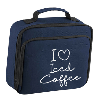 I love iced coffee insulated navy lunch bag cooler