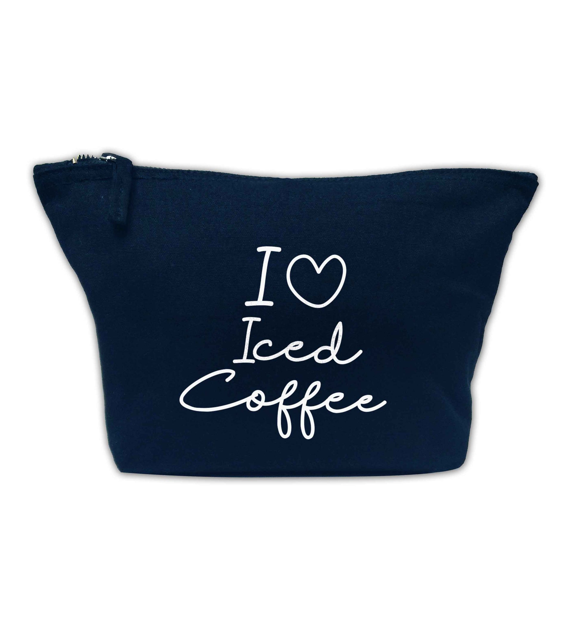 I love iced coffee navy makeup bag