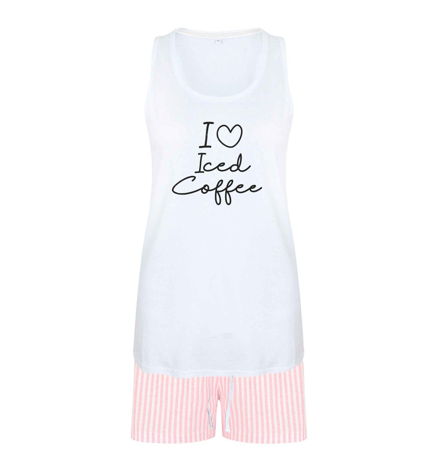 I love iced coffee size XL women's pyjama shorts set in pink 