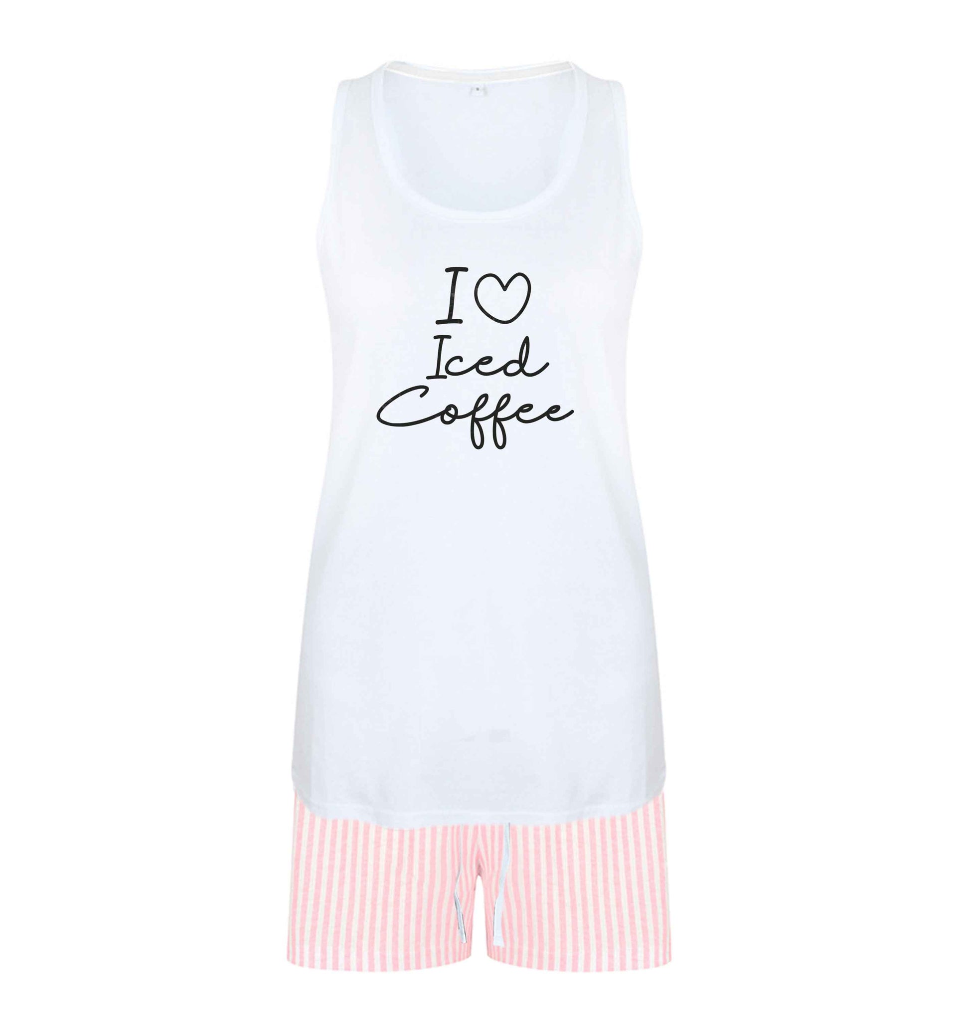 I love iced coffee size XL women's pyjama shorts set in pink 