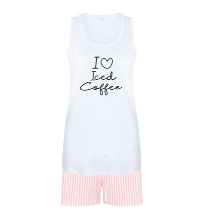I love iced coffee size XL women's pyjama shorts set in pink 
