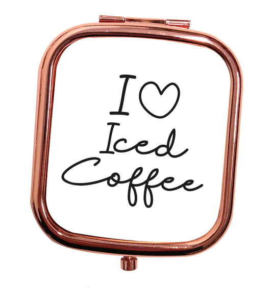 I love iced coffee rose gold square pocket mirror