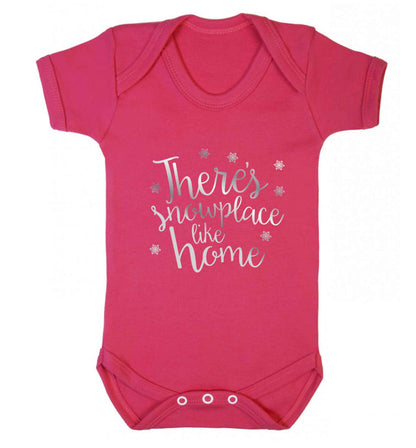 There's snowplace like home - metallic silver baby vest dark pink 18-24 months