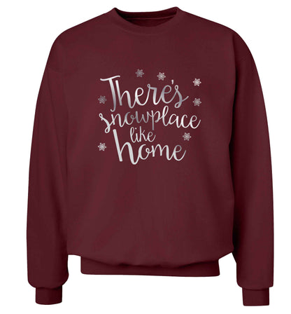 There's snowplace like home - metallic silver adult's unisex maroon sweater 2XL