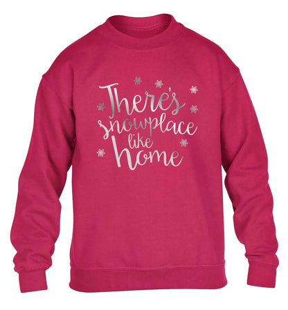 There's snowplace like home - metallic silver children's pink sweater 12-13 Years