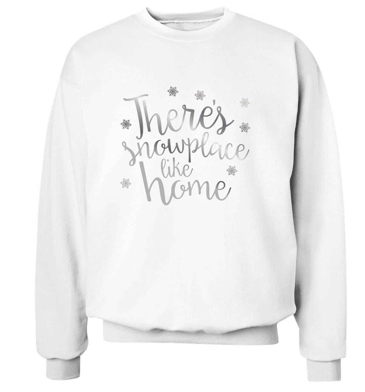 There's snowplace like home - metallic silver adult's unisex white sweater 2XL
