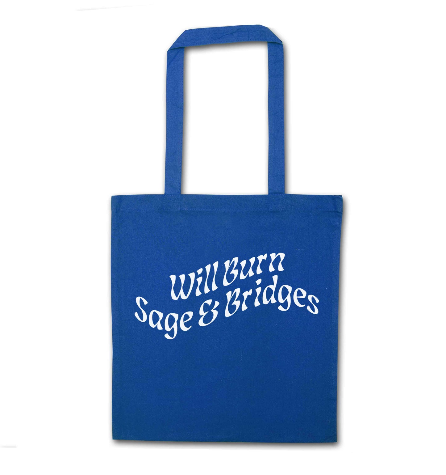 Will burn bridges and sage blue tote bag