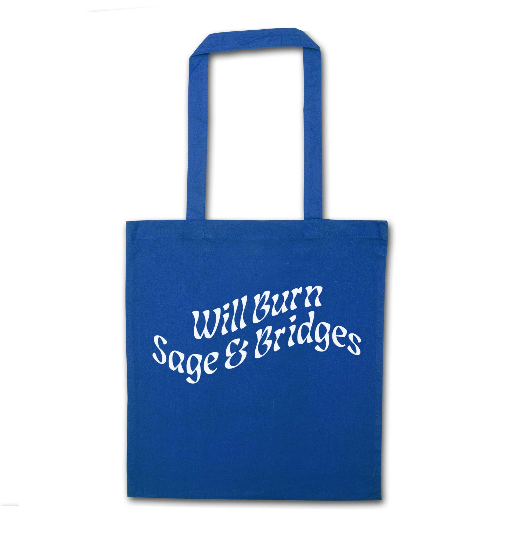 Will burn bridges and sage blue tote bag