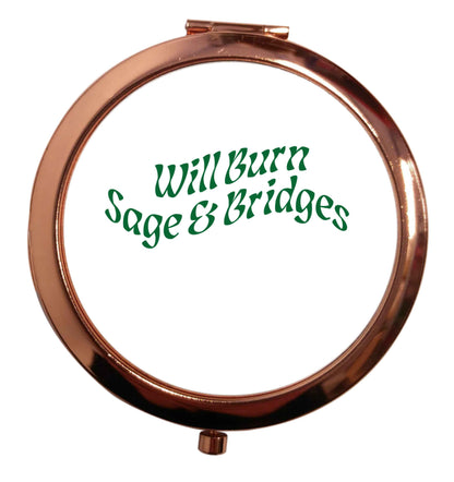 Will burn bridges and sage rose gold circle pocket mirror
