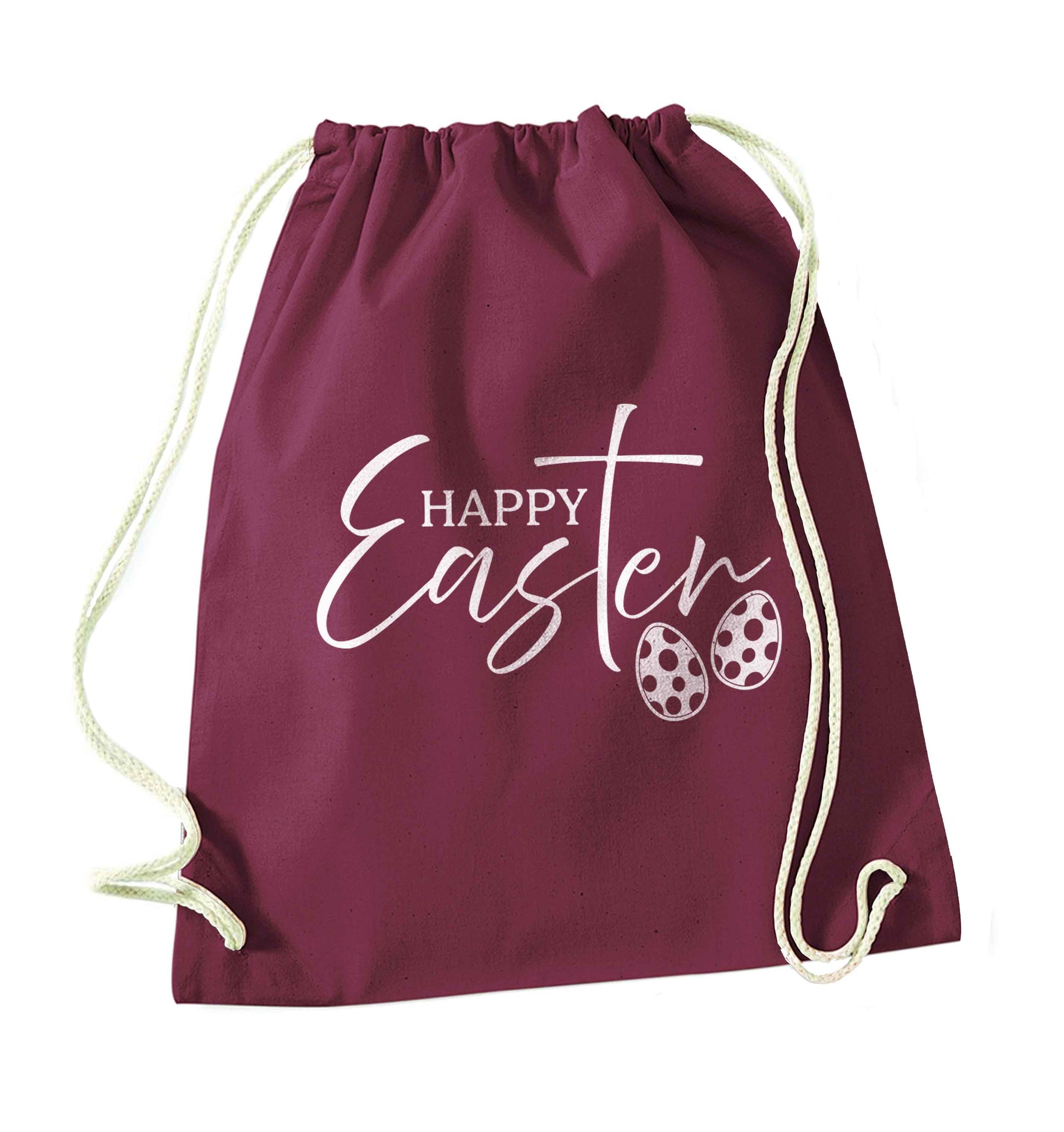 Happy Easter maroon drawstring bag