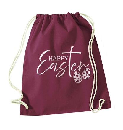 Happy Easter maroon drawstring bag