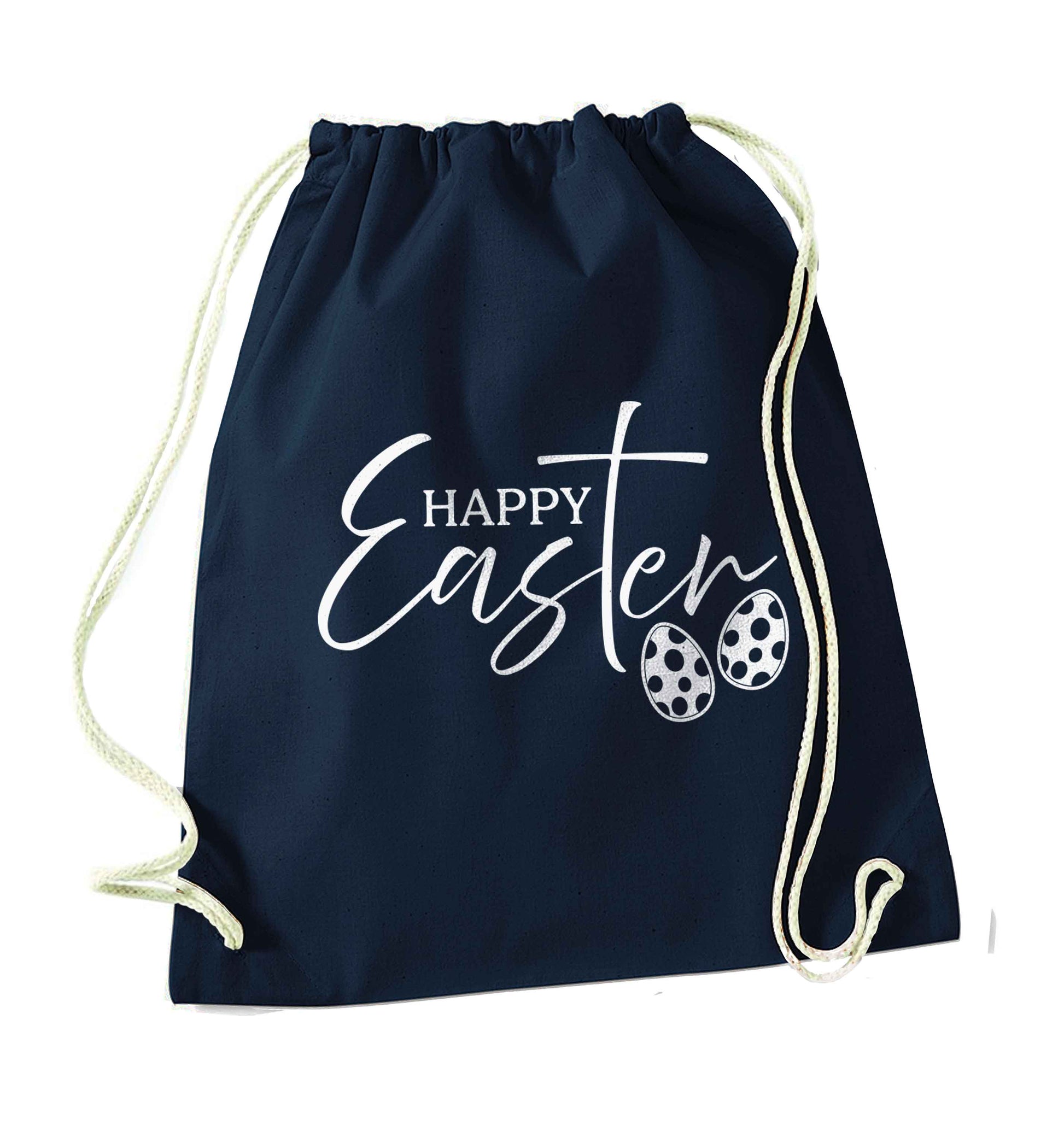 Happy Easter navy drawstring bag