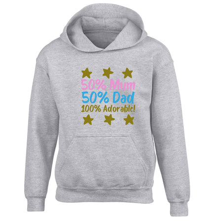 50% mum 50% dad 100% adorable children's grey hoodie 12-13 Years