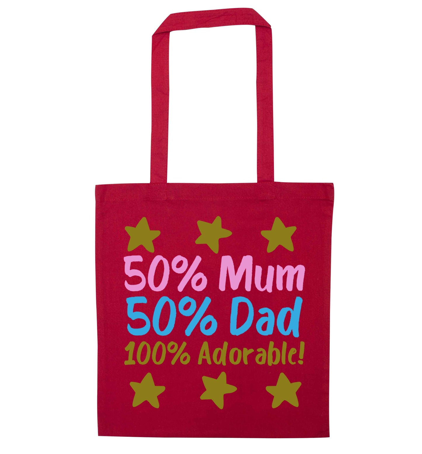 50% mum 50% dad 100% adorable red tote bag