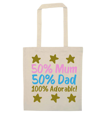 50% mum 50% dad 100% adorable natural tote bag